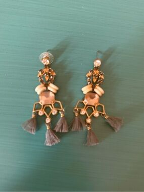 Stella & Dot Gray Tassel and Gold Drop Earrings